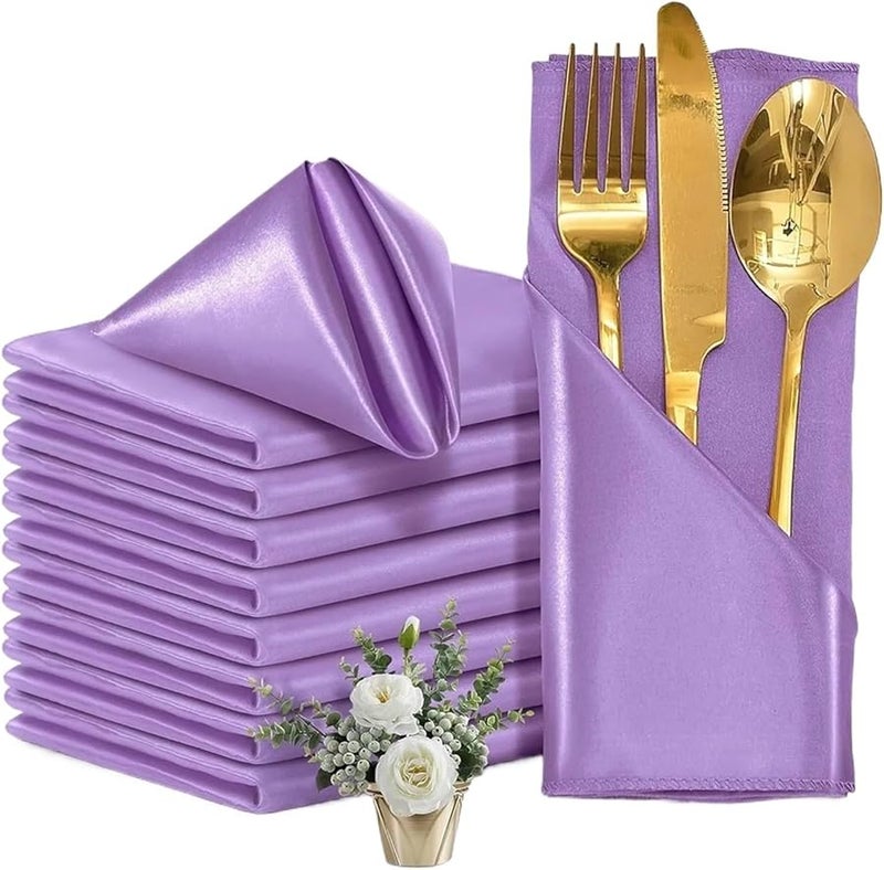 مناديل العشاء الساتان الأرجواني 32 قطعة 30x30 سم ناعمة حريرية قابلة للغسل لتزيين المطعم والزفاف - Image 1